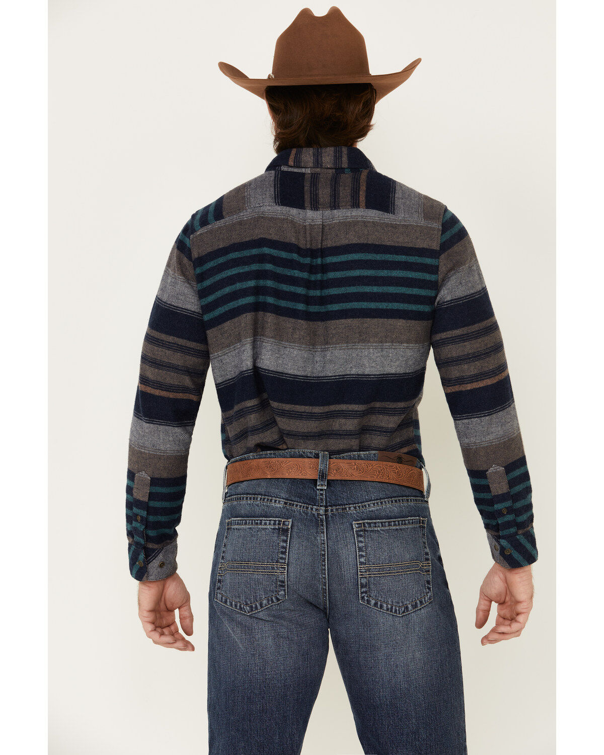 Image #4 - United By Blue Men's Brownstone Responsible Striped Long Sleeve Western Flannel Shirt, Navy, hi-res