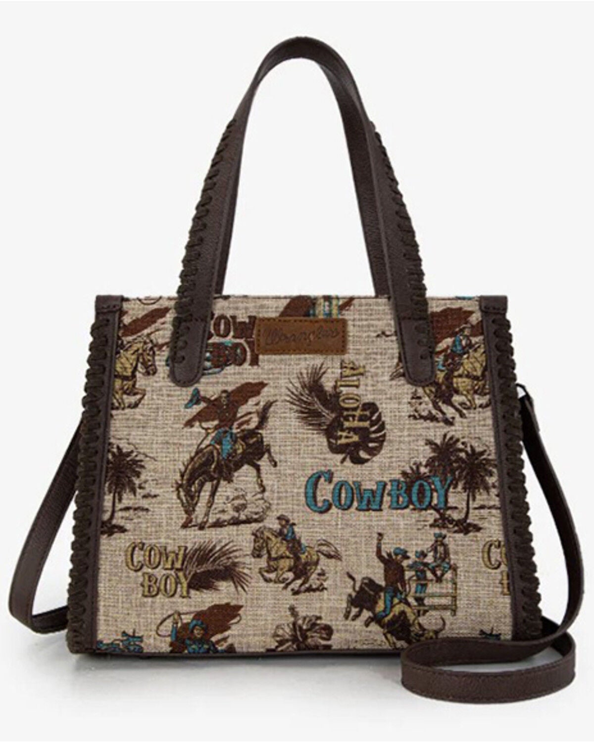 Wrangler Women's Cowboy Print Concealed Carry Crossbody Satchel, Tan, hi-res