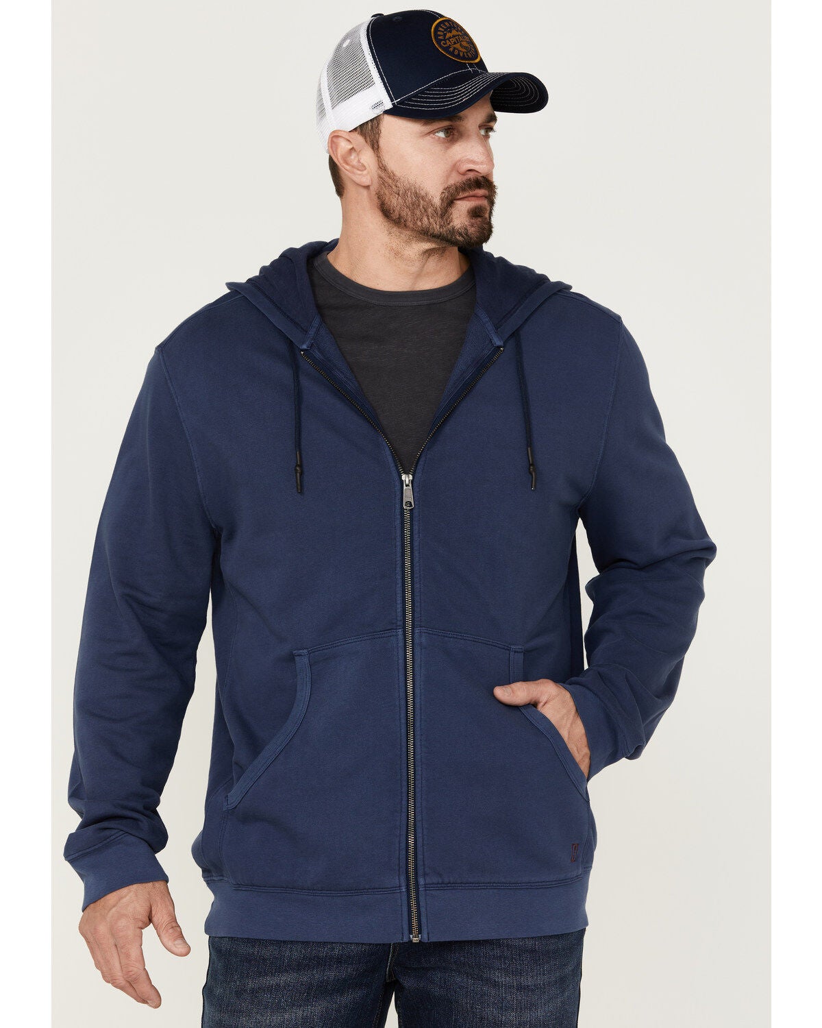 Brothers and Sons Men's Weathered French Terry Zip-Front Hooded Jacket, Navy, hi-res