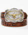 Image #1 - Cody James Men's Tooled Longhorn Buckle Belt, Tan, hi-res