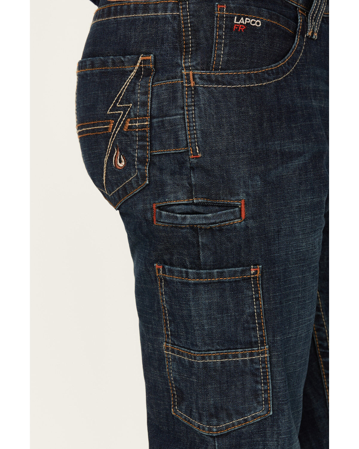 Image #2 - Lapco Men's FR Medium Wash Tapered Leg Utility Work Jeans, Dark Blue, hi-res