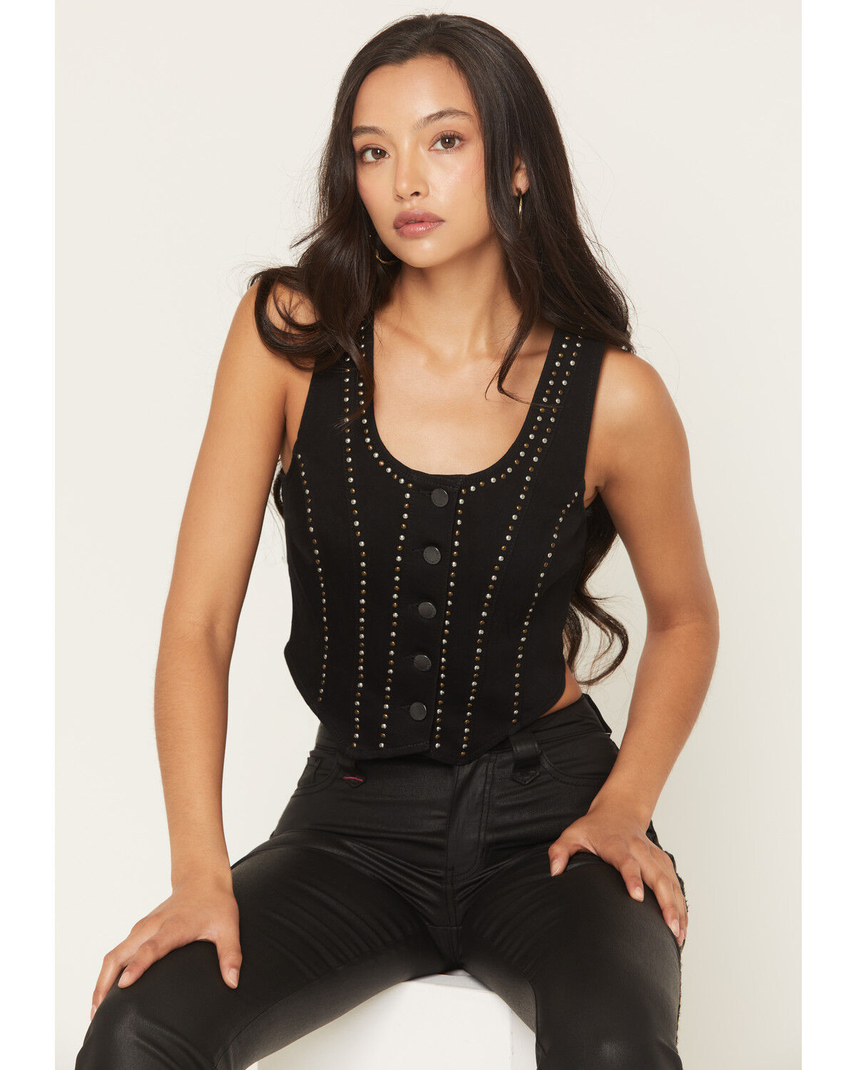 Image #1 - Idyllwind Women's Margin Studded Button-Down Vest, Black, hi-res