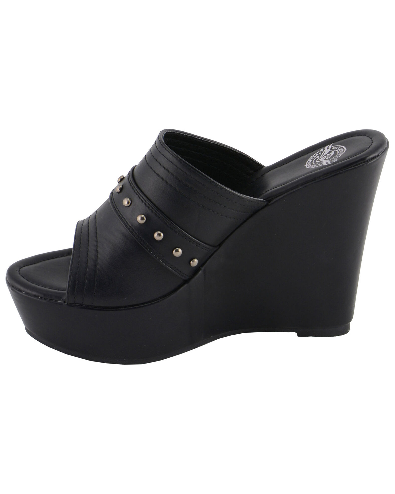 Image #4 - Milwaukee Leather Women's Rivet Detail Open Toe Wedge Sandals, Black, hi-res
