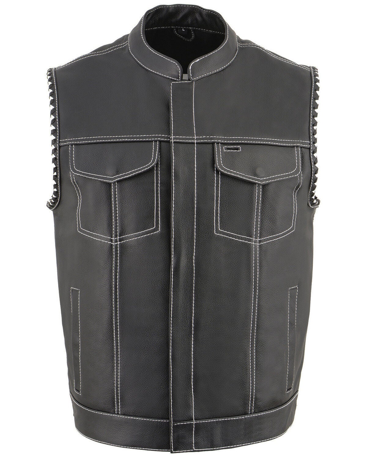 Milwaukee Leather Men's Old Glory Laced Arm Hole Concealed Carry Leather Vest, Black, hi-res