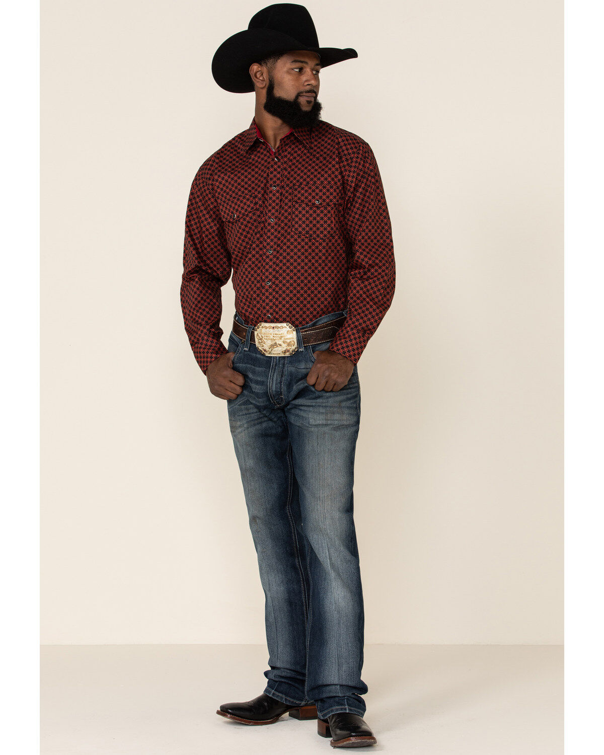 Image #2 - Resistol Men's Red Camden Geo Print Long Sleeve Western Shirt, Red, hi-res