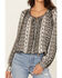 Image #3 - Wild Moss Women's Lurex Striped Long Sleeve Peasant Top, Black, hi-res