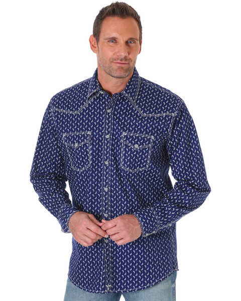 Image #1 - Wrangler 20X Men's Advanced Comfort Geo Print Long Sleeve Western Shirt , , hi-res
