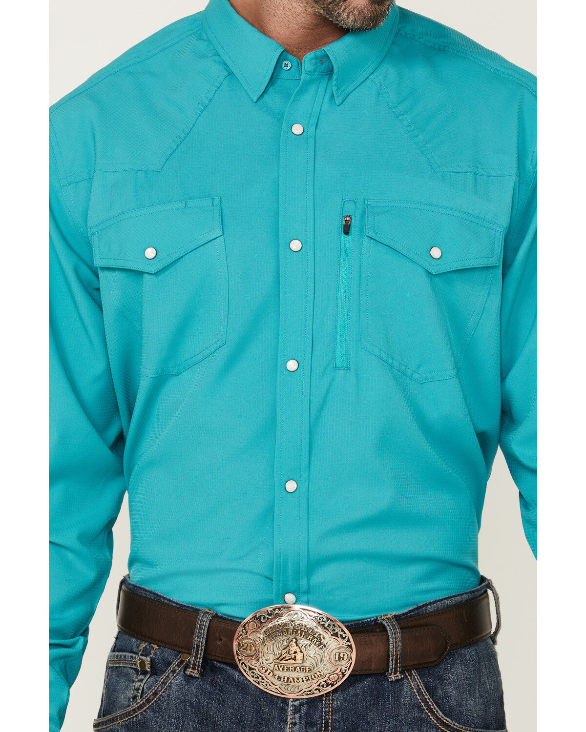 Image #3 - RANK 45® Men's Roughie Tech Long Sleeve Pearl Snap Western Shirt, Turquoise, hi-res