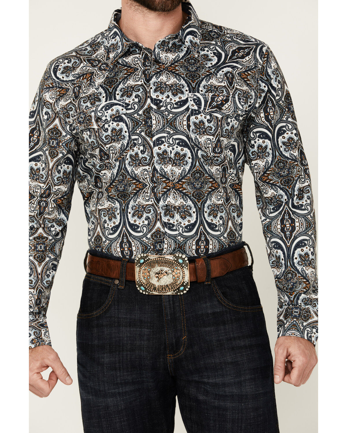 Cody James Men's Revved Up Medallion Print Long Sleeve Snap Western Shirt