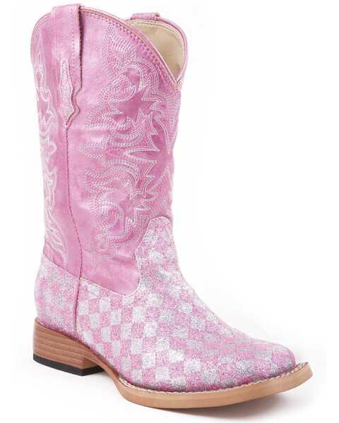 Roper Kid's Checkered Western Boots, Pink, hi-res