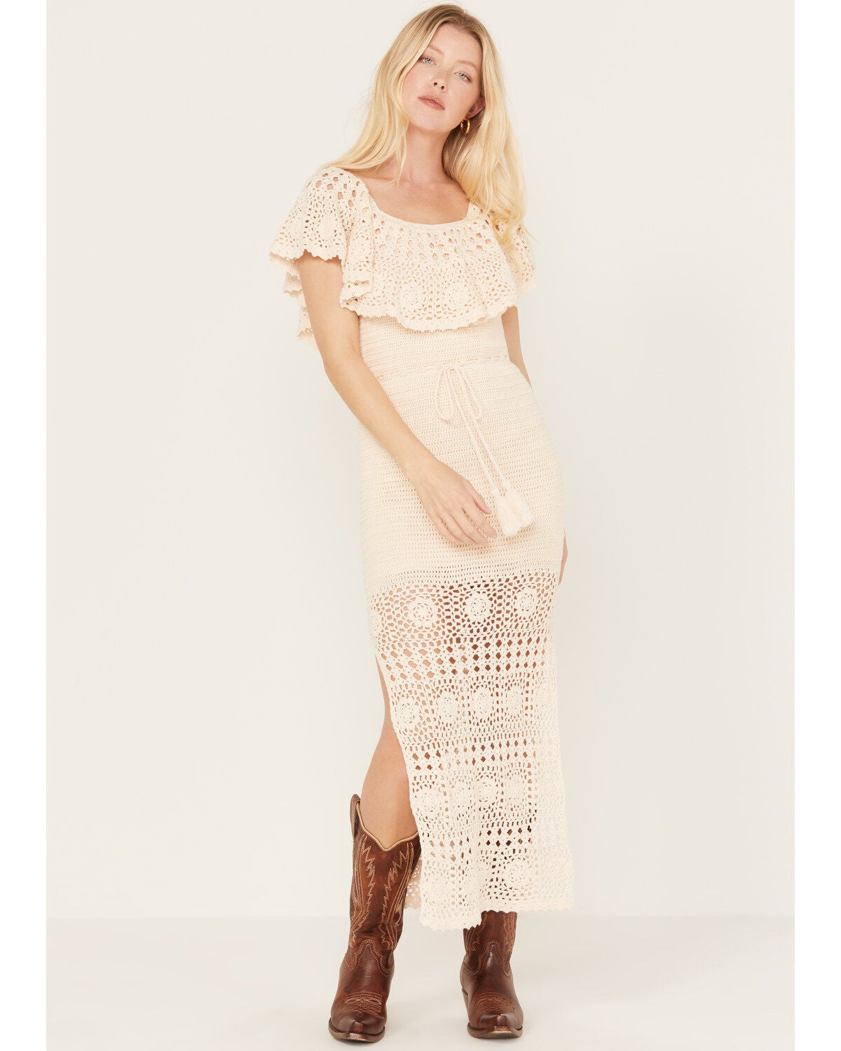 Spell Women's Iluka Crochet Midi Dress, Cream, hi-res
