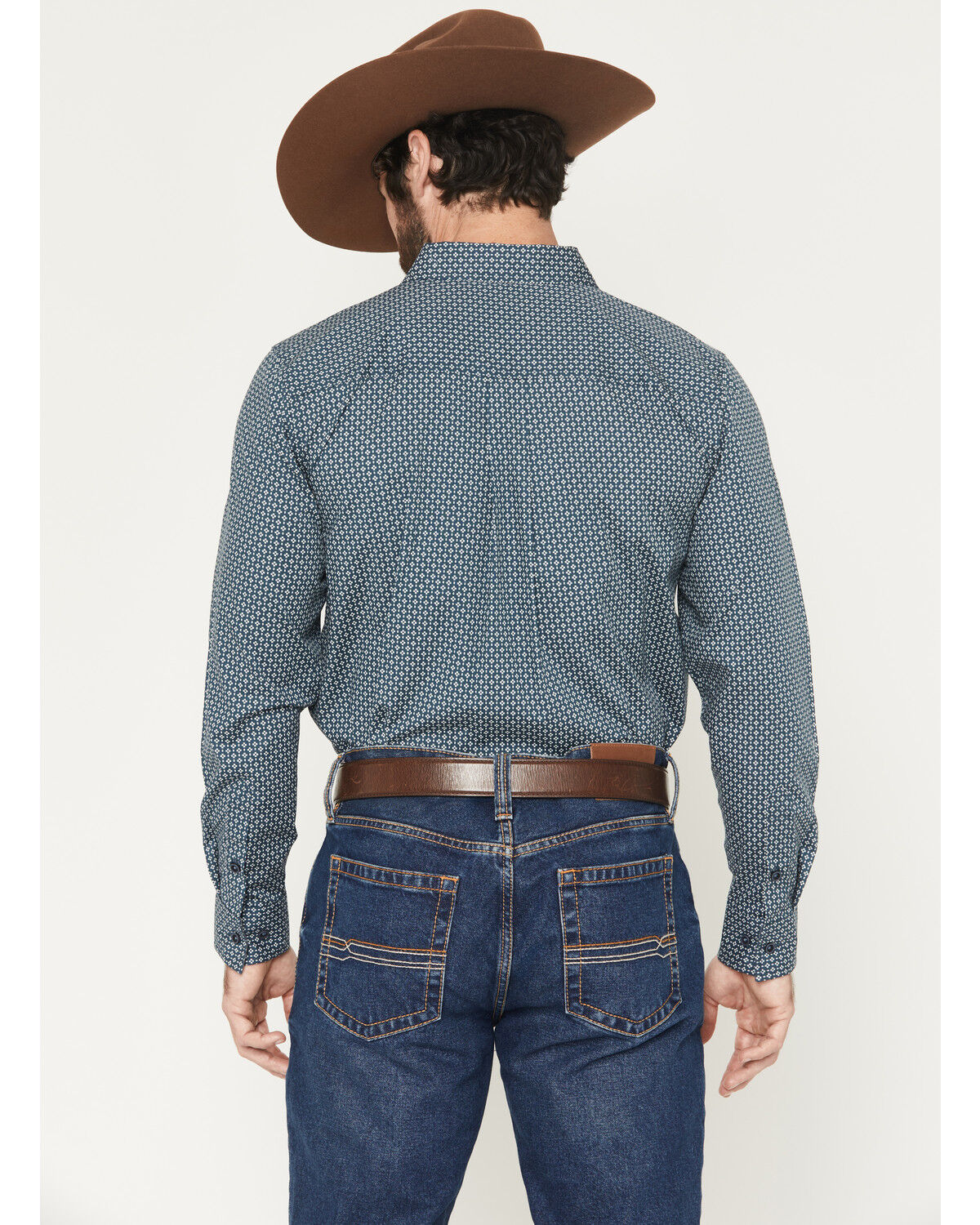Image #4 - Cody James Men's Bourbon Geo Print Long Sleeve Button-Down Stretch Western Shirt - Big, Navy, hi-res