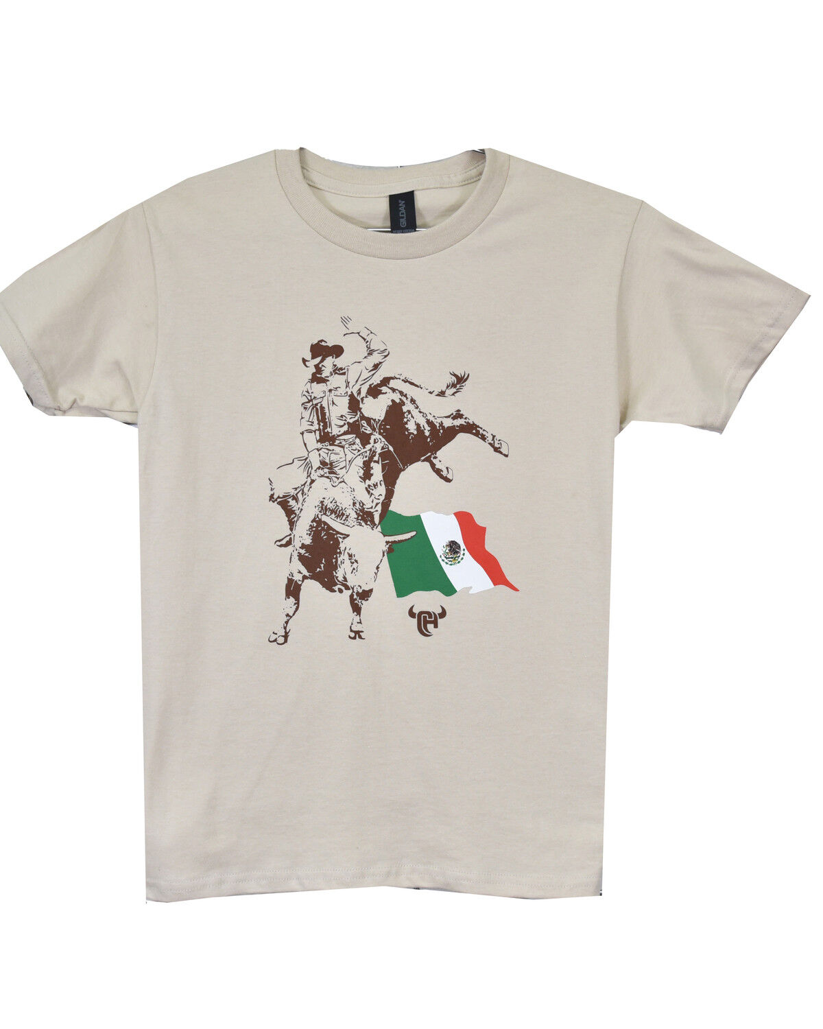 Image #1 - Cowboy Hardware Boys' Mexico Flag Short Sleeve Graphic T-Shirt, Sand, hi-res