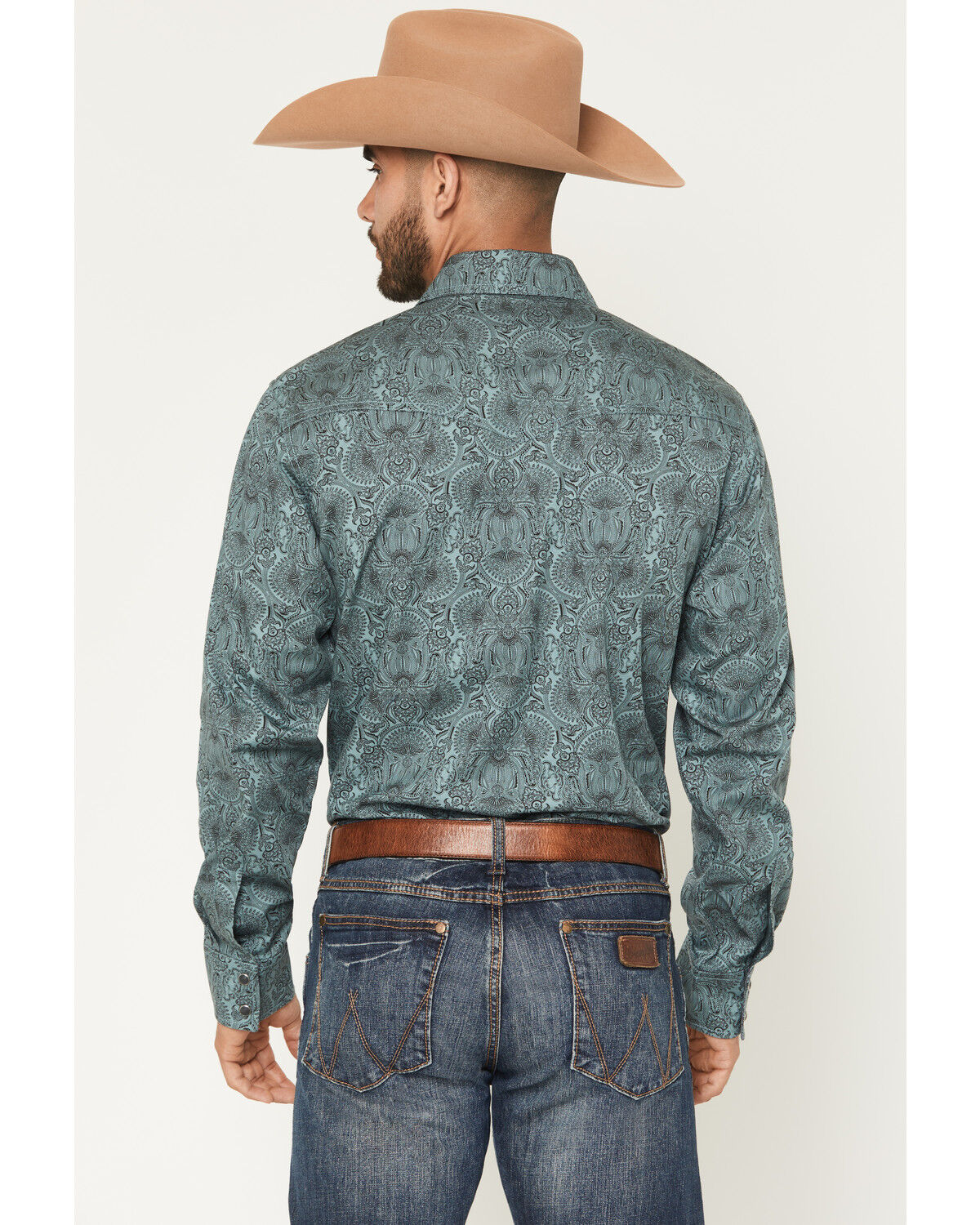 Image #4 - Wrangler Retro Men's Paisley Print Long Sleeve Snap Western Shirt, Teal, hi-res