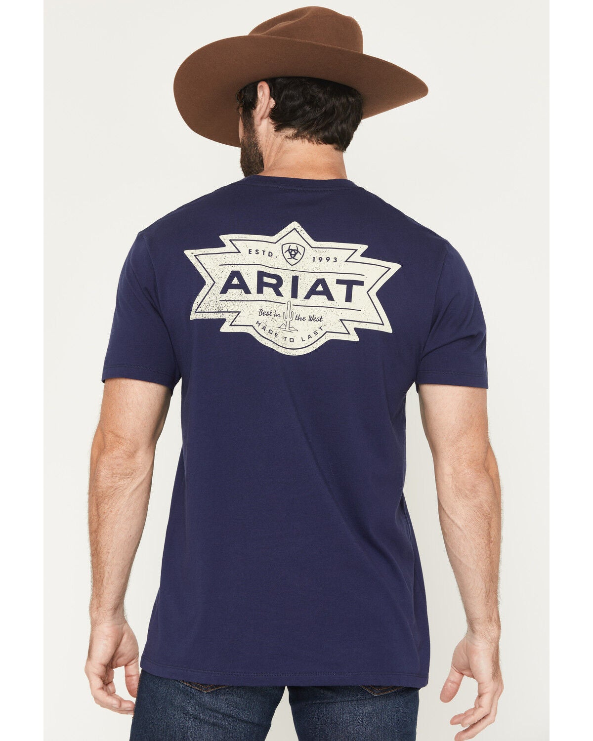 Ariat Men's Mesa Mesa Motif Lockup Short Sleeve Graphic T-Shirt, Blue, hi-res