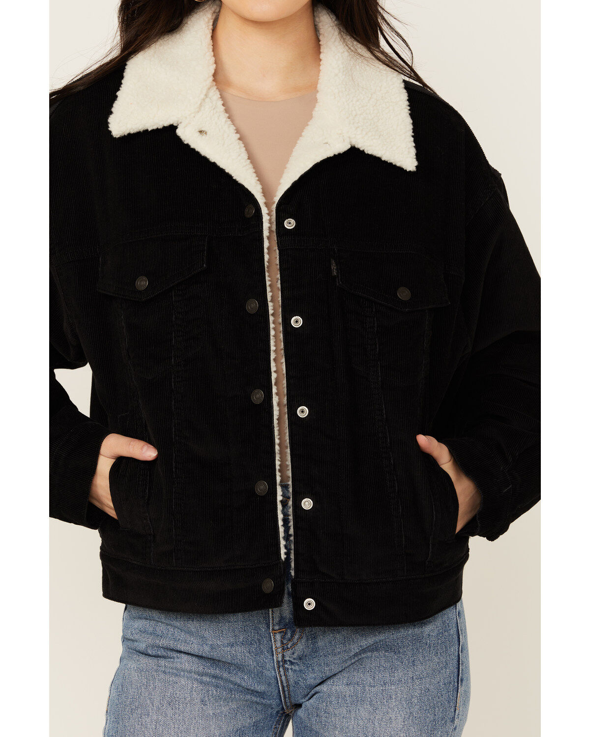 Image #3 - Levi's Women's 90's Corduroy Sherpa Lined Trucker Jacket, Black, hi-res