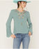 Image #2 - Shyanne Women's Long Sleeve Embroidered Trim Top, Aqua, hi-res
