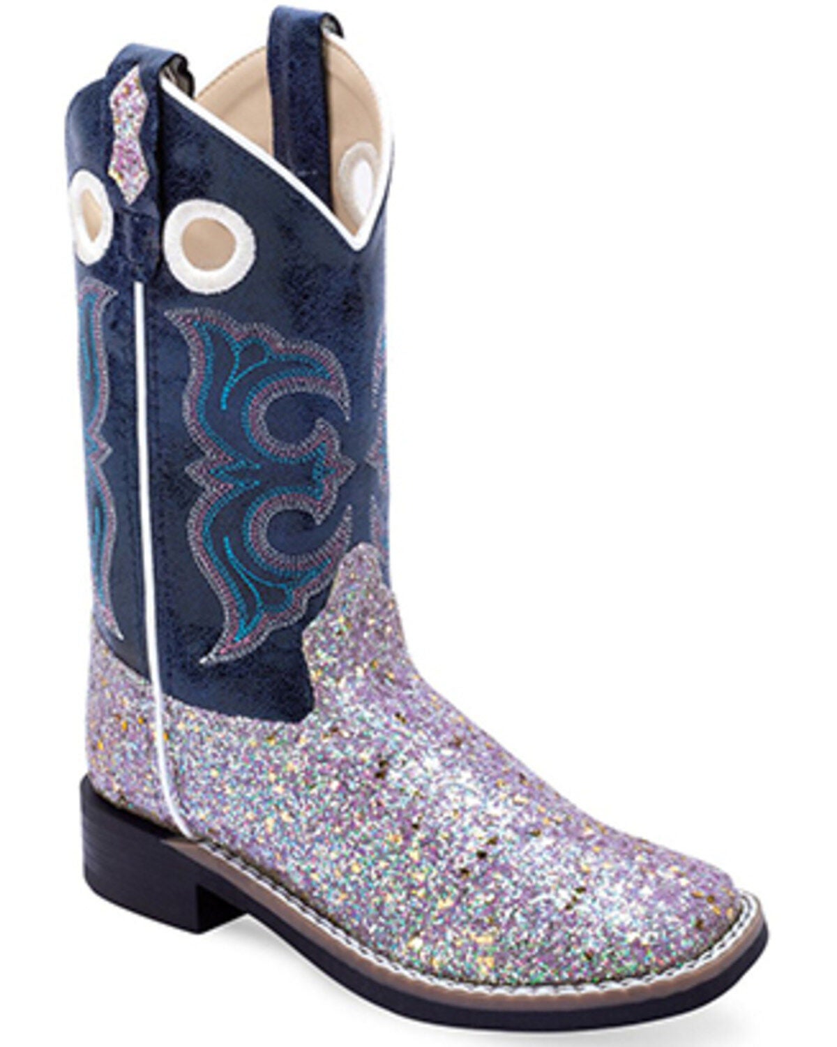 Old West Girls' Fancy Western Boots - Broad Square Toe, Purple, hi-res