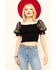 Jealous Tomato Women's Smocked Top, Black, hi-res