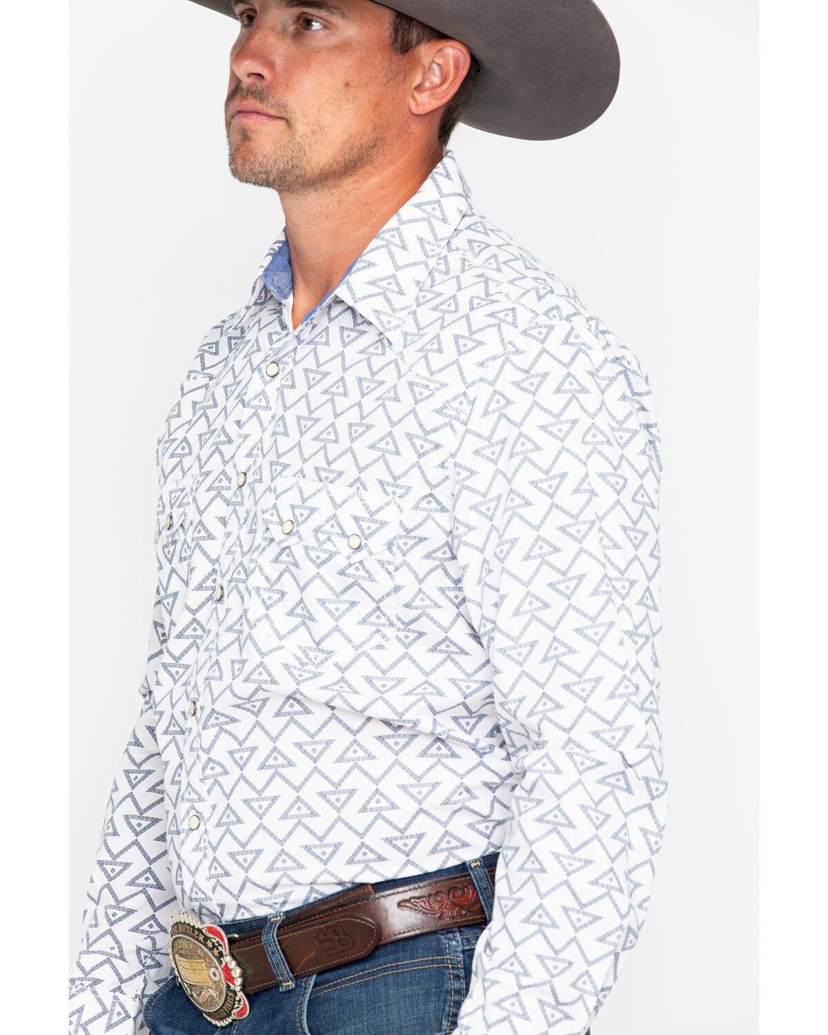 Image #1 - Rock & Roll Denim Men's Triangle Geo Print Long Sleeve Western Shirt, , hi-res