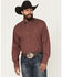 Image #1 - George Strait by Wrangler Men's Medallion Print Long Sleeve Button-Down Stretch Western Shirt - Big, Wine, hi-res