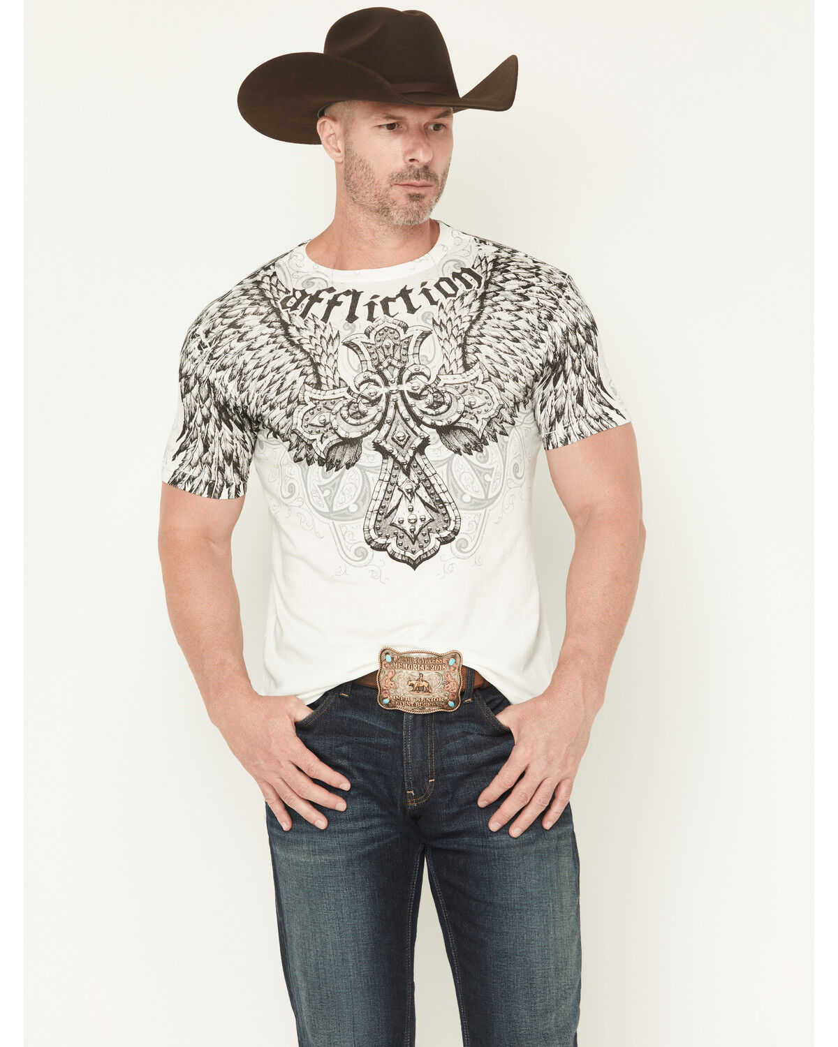 Image #1 - Affliction Men's Kingdom Short Sleeve Graphic T-Shirt, Off White, hi-res