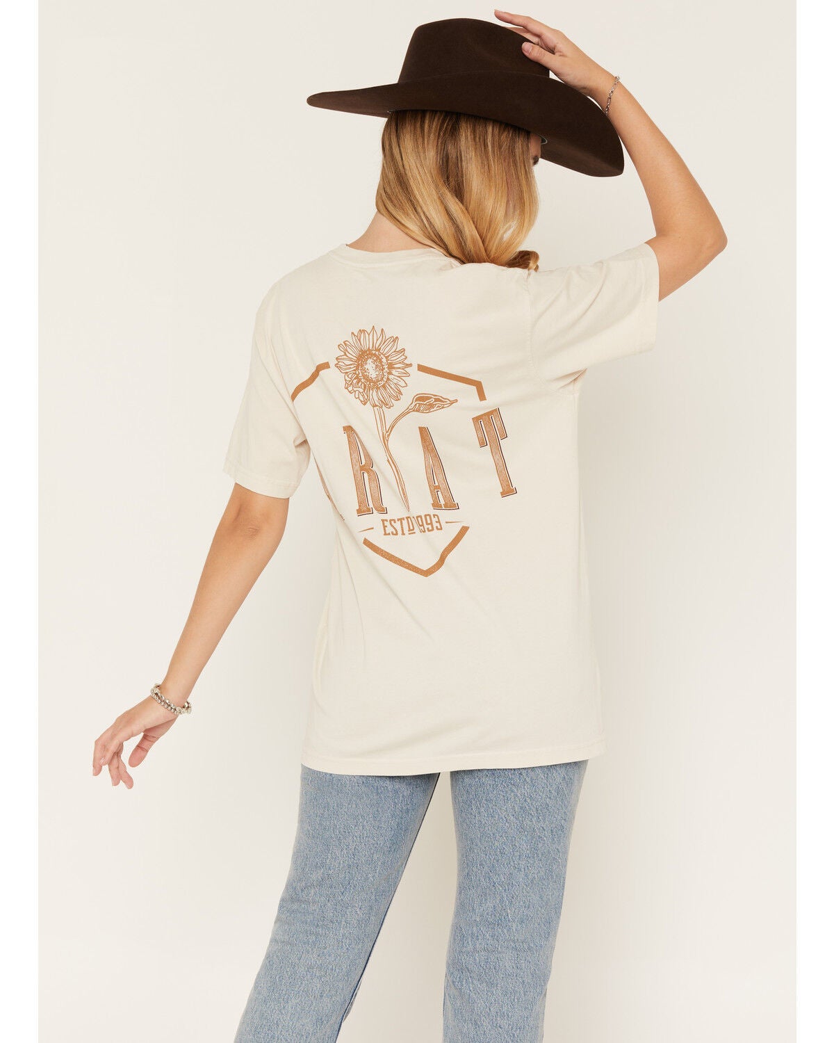 Ariat Women's Boot Barn Exclusive Sunflower Logo Short Sleeve Graphic Tee, Beige, hi-res