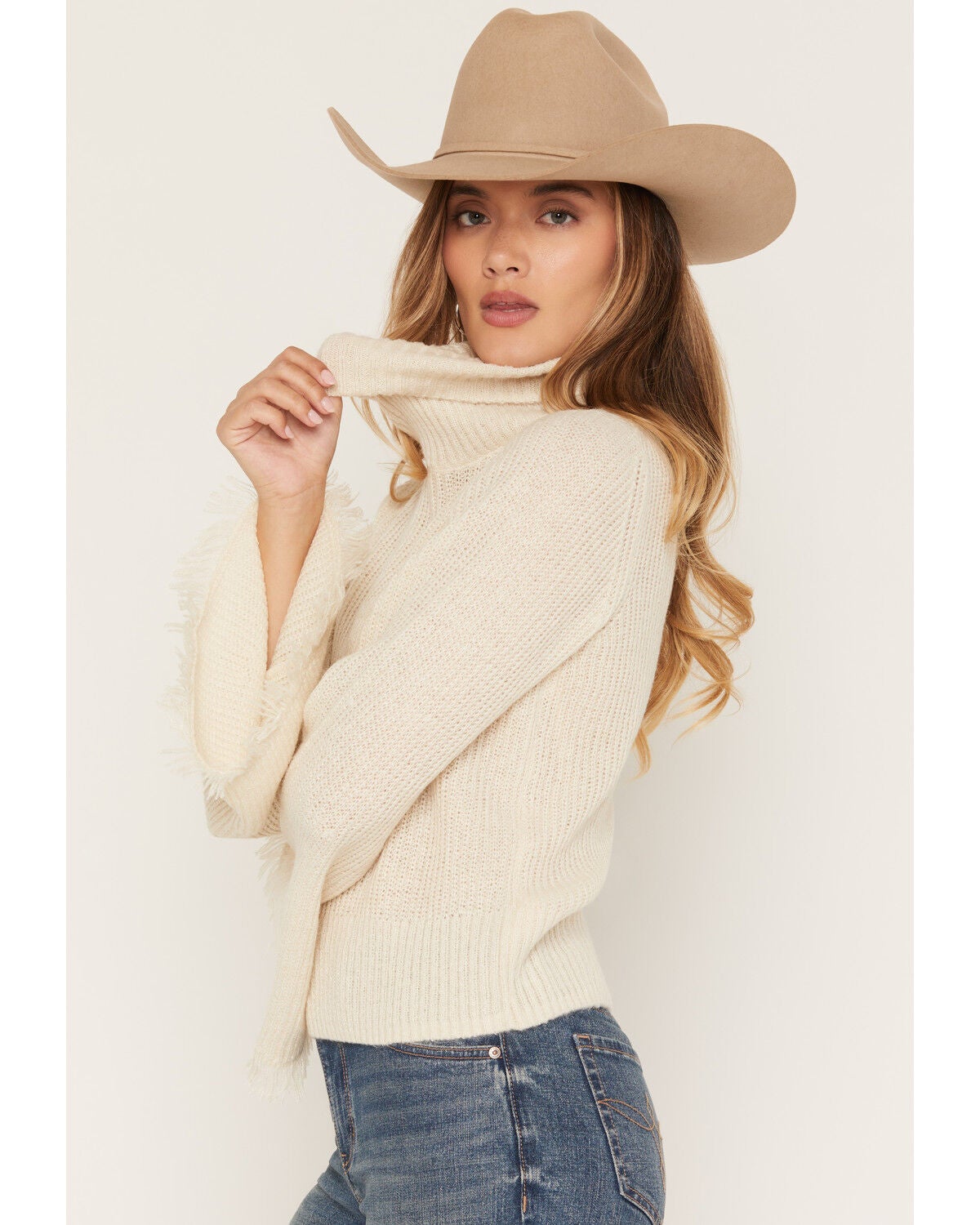 Image #3 - Shyanne Women's Solid Bell Sleeve Turtleneck Sweater, Natural, hi-res