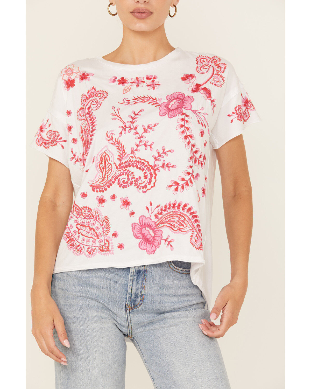 Image #3 - Johnny Was Women's Raw Detail Swing Short Sleeve Tee, White, hi-res