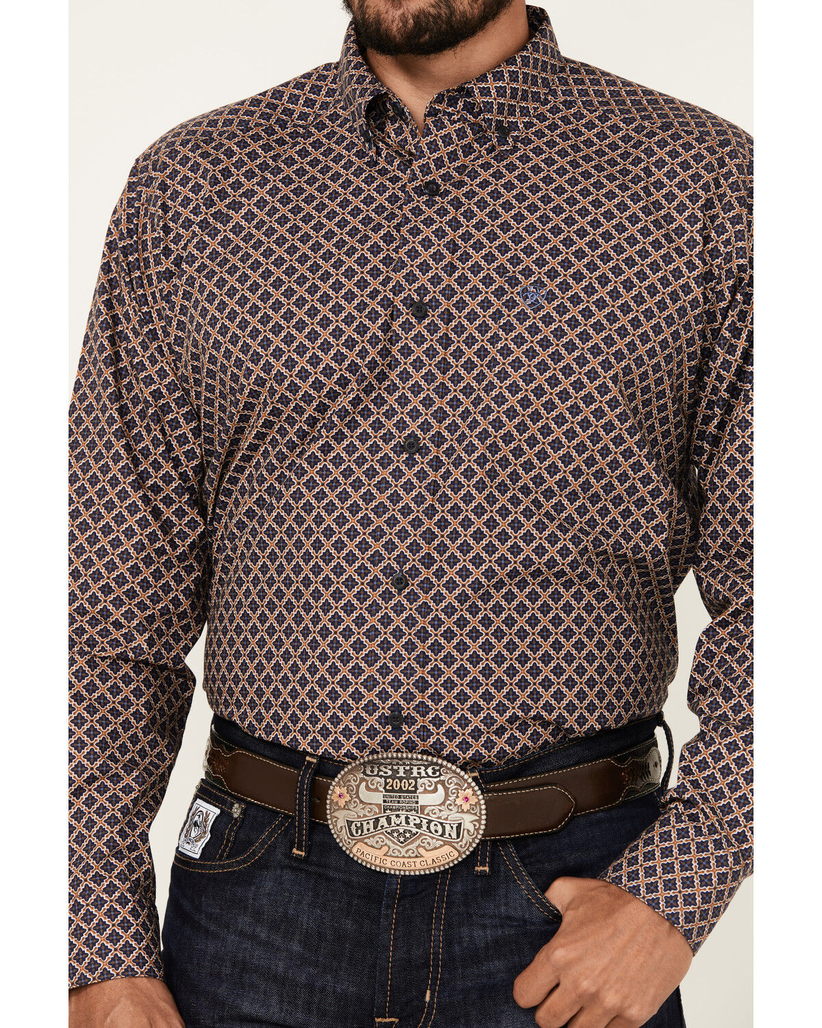 Image #3 - Ariat Men's Crawford Medallion Print Long Sleeve Button-Down Western Shirt - Big, Navy, hi-res