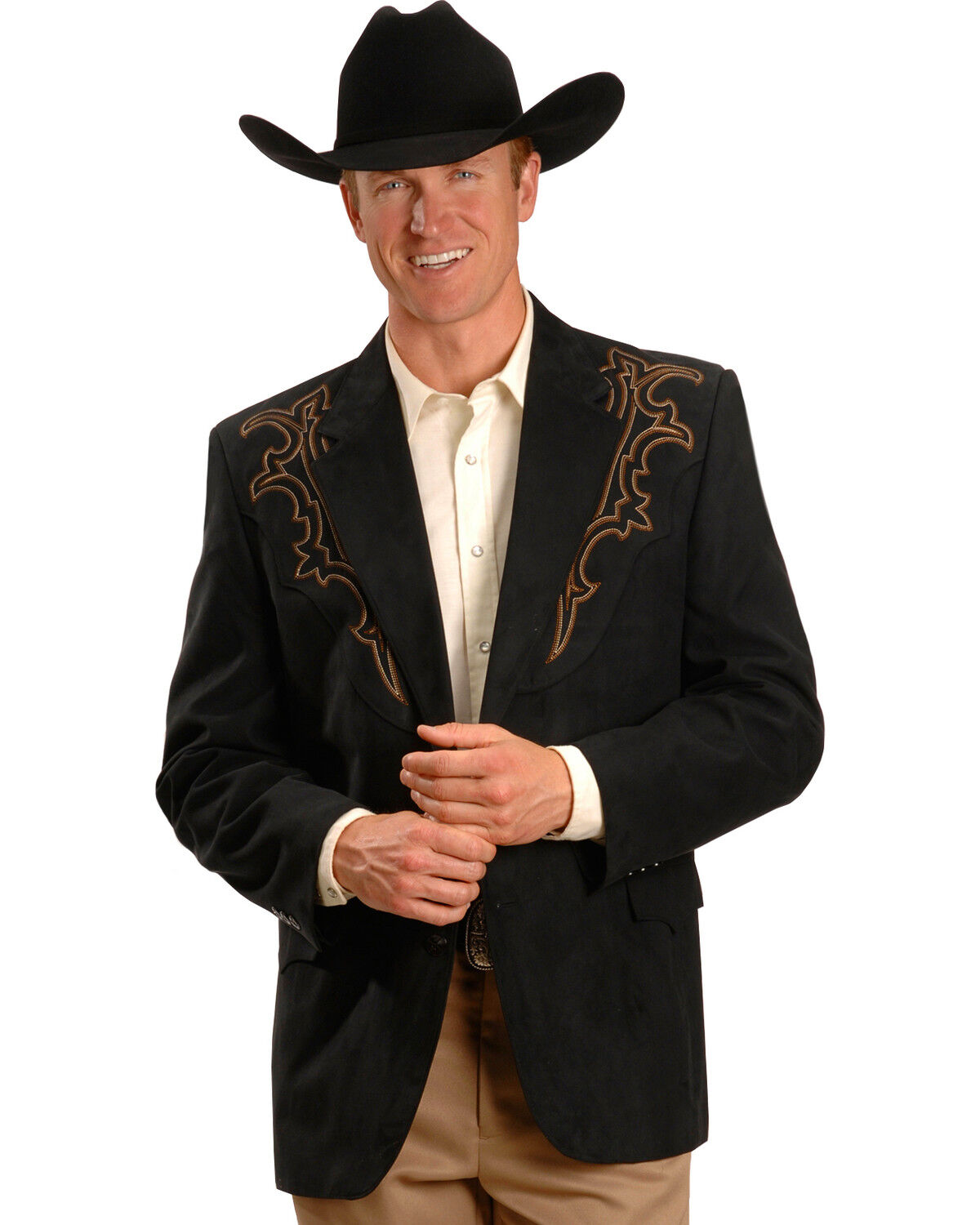 Image #1 - Circle S Men's Embroidered Micro-Suede Sportcoat, Black, hi-res
