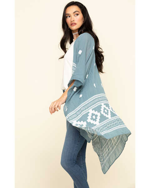 Image #3 - Shyanne Women's Textured Aztec Two-Toned Shawl, Blue, hi-res