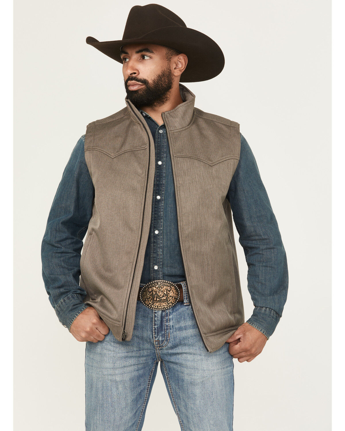 Image #1 - Cinch Men's Bonded Concealed Carry Vest, Brown, hi-res