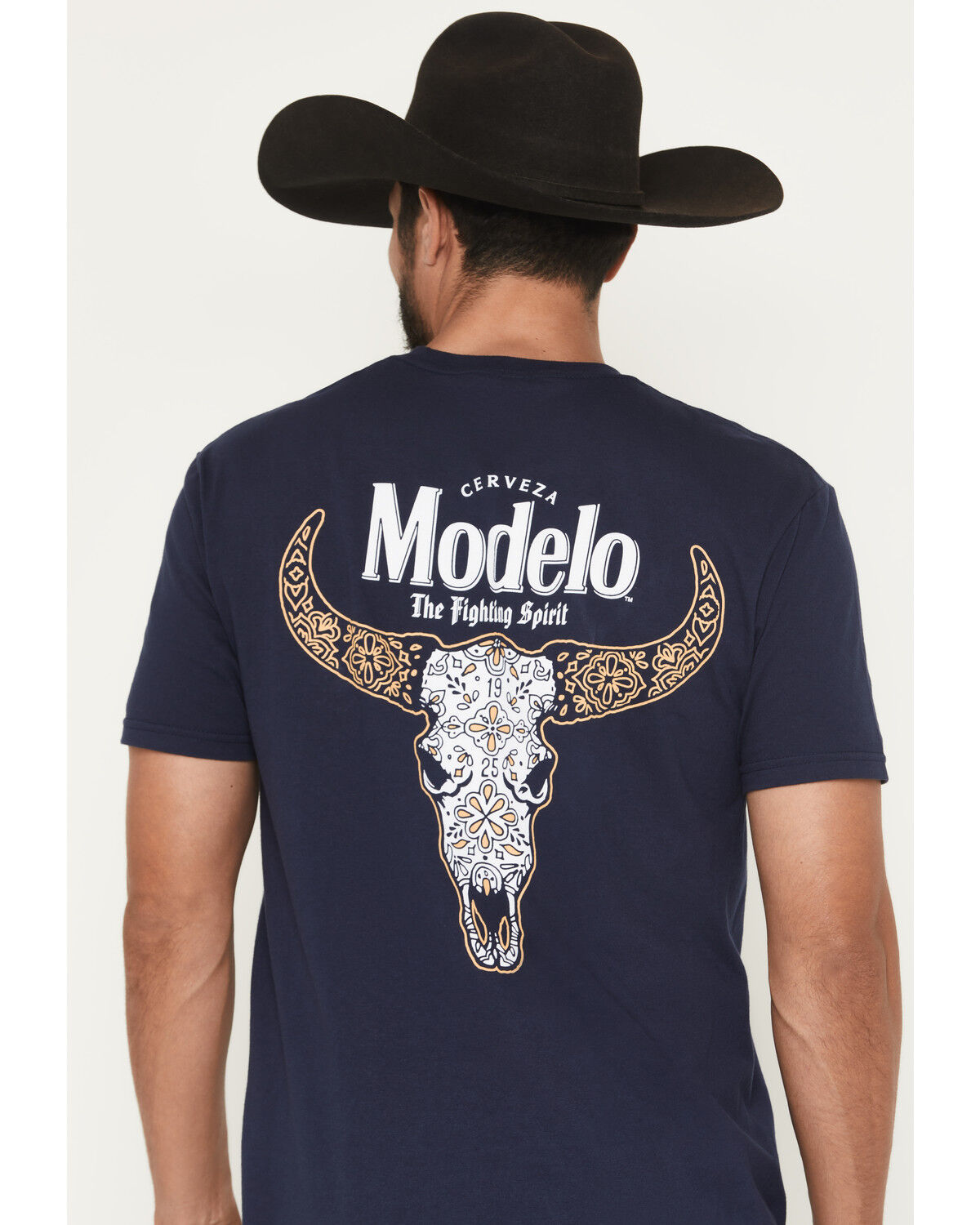 Image #4 - Modelo Men's Cow Skull Short Sleeve Graphic T-Shirt, Navy, hi-res