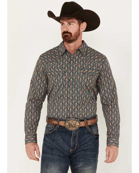 Gibson Trading Co Men's Remnant Paisley Print Long Sleeve Snap Western Shirt, Indigo, hi-res