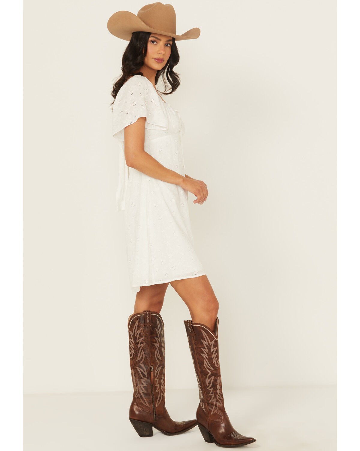 Image #2 - Shyanne Women's Eyelet Short Sleeve Mini Dress, White, hi-res