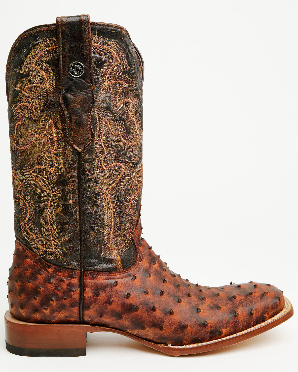 Image #2 - Tanner Marl Men's Exotic Ostrich Print Western Boots - Broad Square Toe, Brown, hi-res