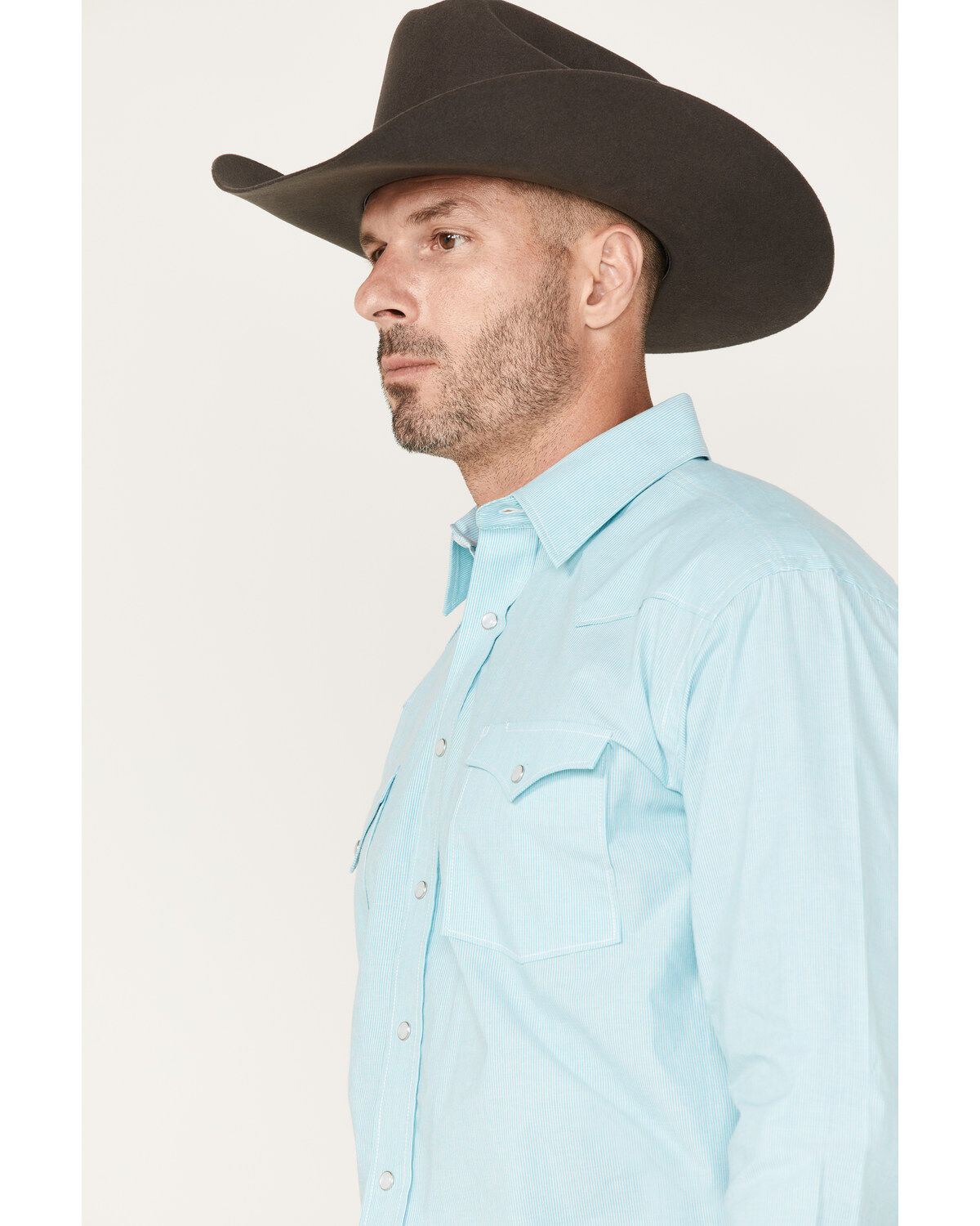 Image #2 - Rough Stock by Panhandle Men's Micro Stripe Stretch Long Sleeve Pearl Snap Shirt, , hi-res
