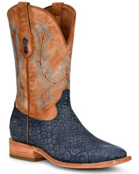 Corral Men's Exotic Alligator Embroidered Western Boots - Broad Square Toe, Blue, hi-res