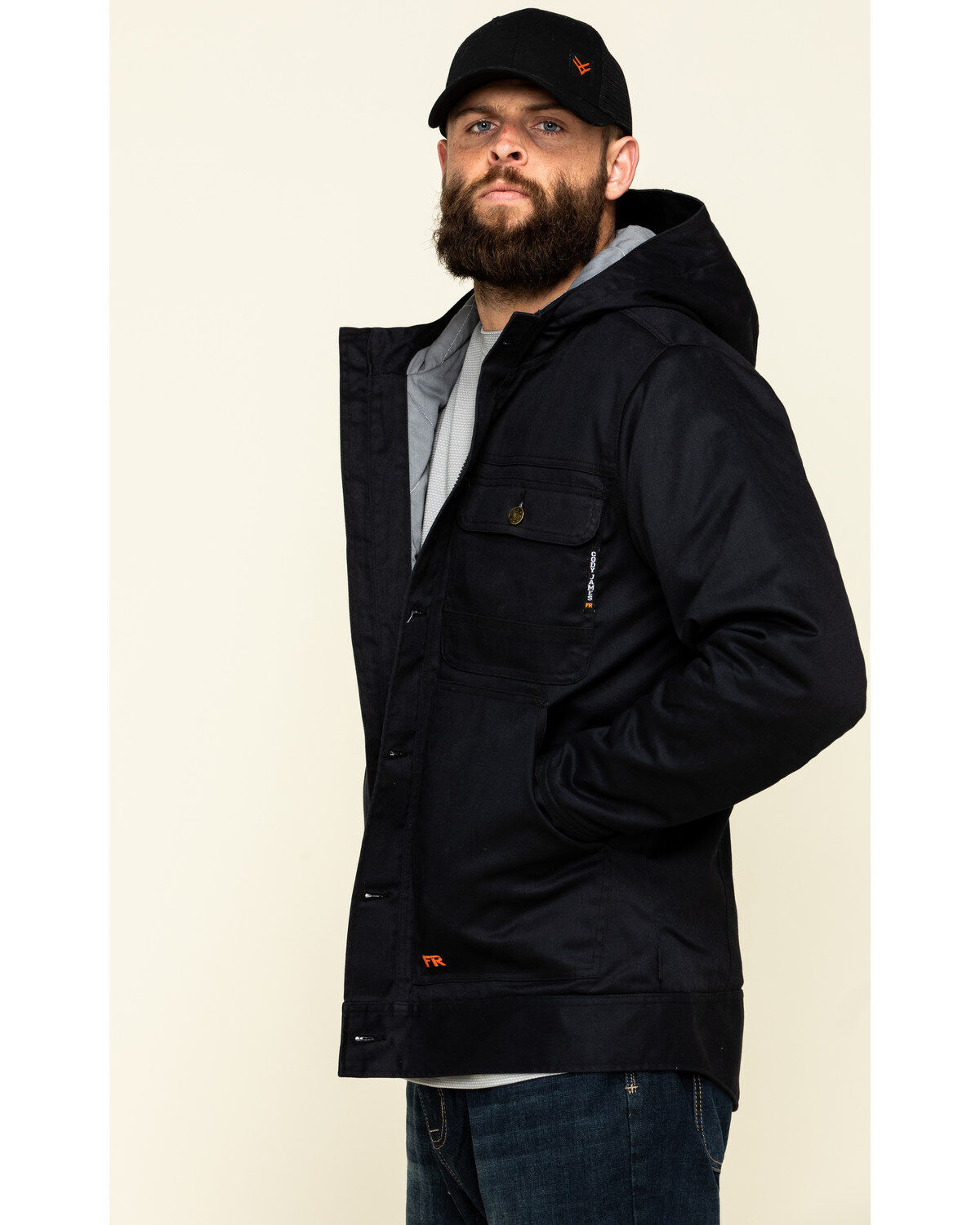 Image #3 - Cody James Men's FR Hooded Duck Work Jacket, Black, hi-res