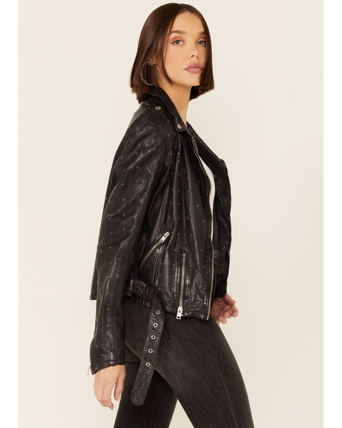 grey leather moto jacket