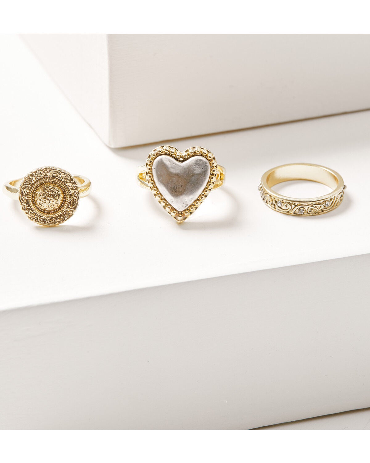 Image #1 - Shyanne Women's Western Muse Heart Concho Ring Set - 3 Piece, Gold, hi-res