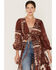 Flying Tomato Women's Floral Print Patchwork Duster Dress, Burgundy, hi-res