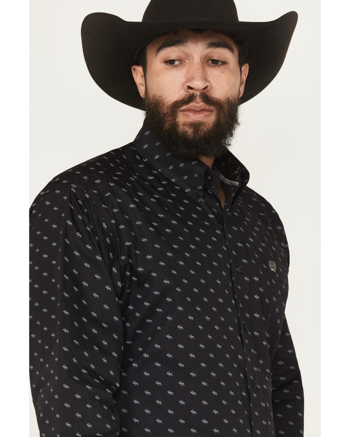 Image #2 - Cinch Men's Moose Print Long Sleeve Button-Down Western Shirt, Black, hi-res