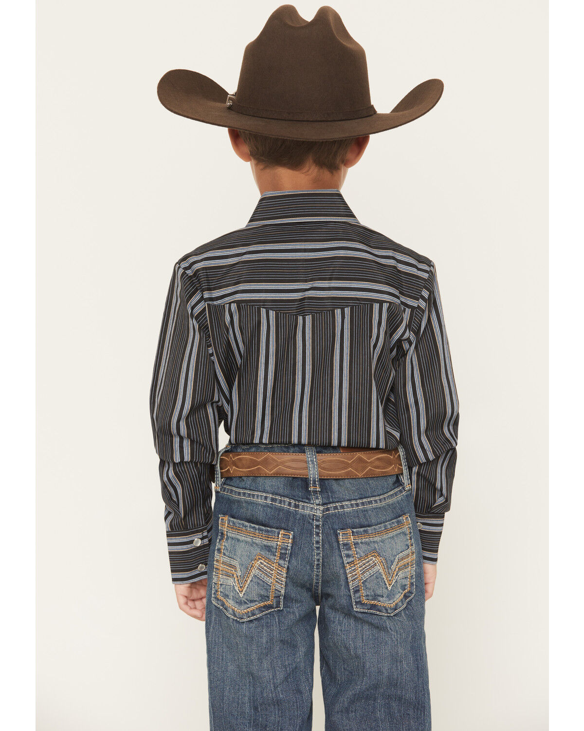 Image #4 - Ely Walker Boys' Striped Long Sleeve Pearl Snap Western Shirt, Black, hi-res