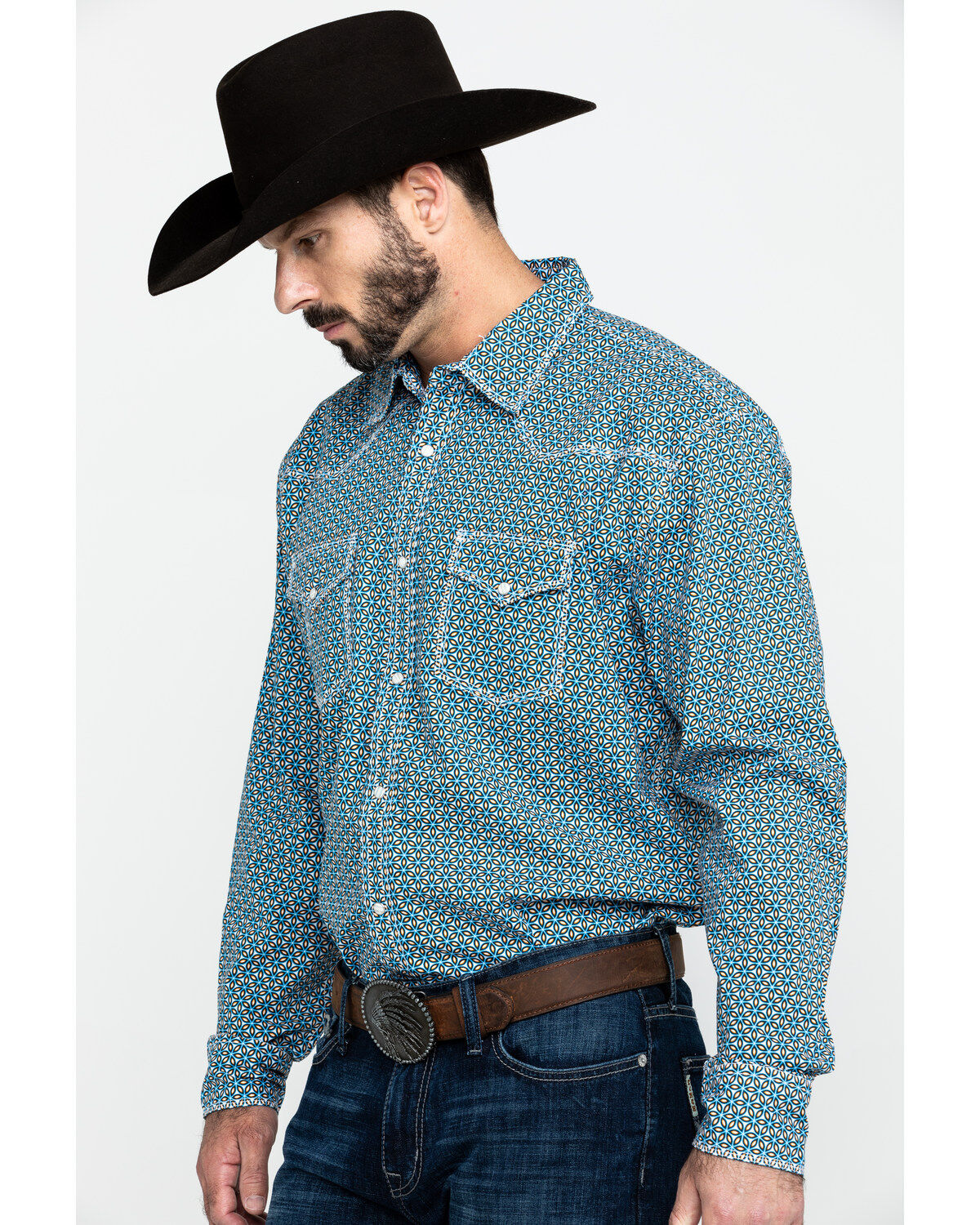 Image #3 - Wrangler 20X Men's Advanced Comfort Blue Geo Print Long Sleeve Western Shirt , , hi-res