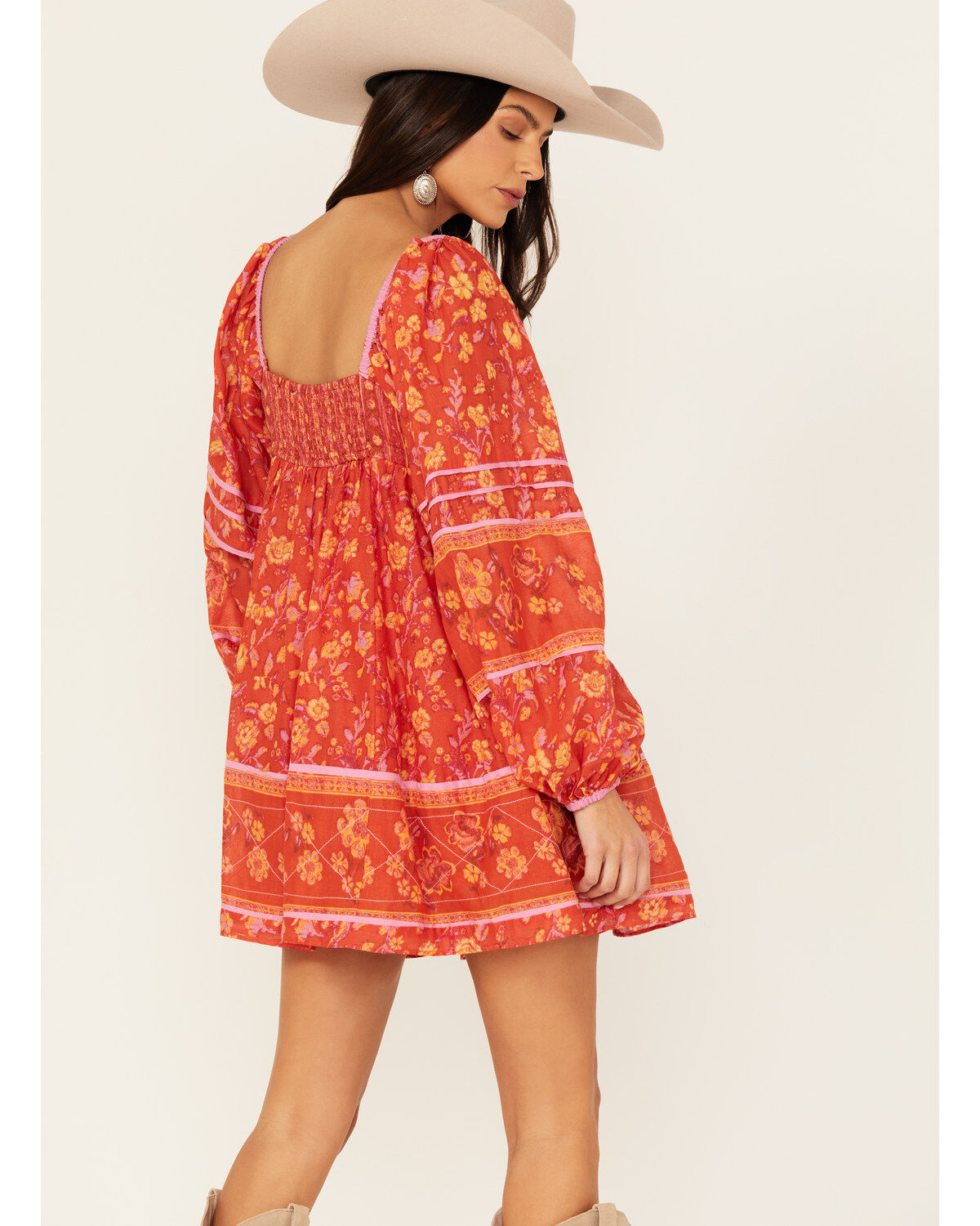 Image #4 - Free People Women's Border Endless Afternoon Long Sleeves Mini Dress, Red, hi-res