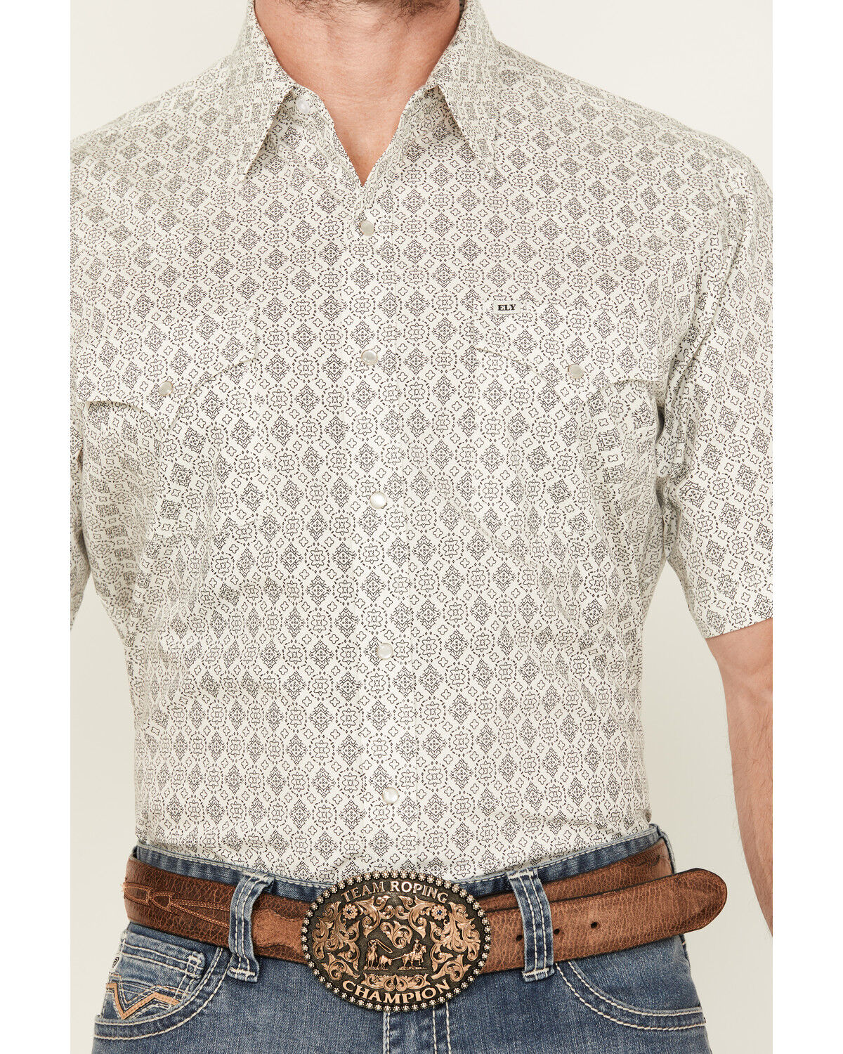 Image #3 - Ely Walker Men's Medallion Print Short Sleeve Snap Western Shirt - Tall, , hi-res