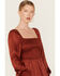 Image #2 - Wrangler Women's Jacquard Print Slit Long Sleeve Midi Dress, Rust Copper, hi-res