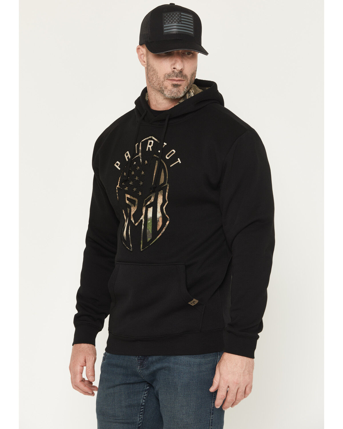 Image #2 - Buckwear Men's Camo Spartan Patriot Hooded Sweatshirt - Big, Black, hi-res